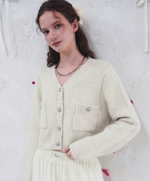 Vivacious(ビバシャス)の「Elodie Pocket Crop Knit Cardigan_5Colors(カーディガン/ボレロ・レディース・スカイブルー/グレー/ピンク/アイボリー/チャコール・FREE)」の10枚目の写真