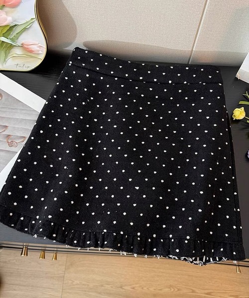 Nia（ニア）の「Nia(ニア)/ドット柄　裾フリルミニスカート（スカート・レディース・グレー/ブラック・MEDIUM/SMALL）」の3枚目の写真