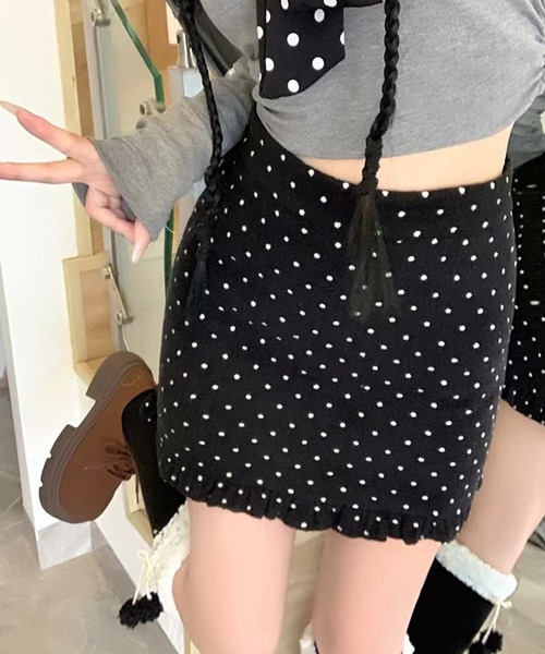Nia（ニア）の「Nia(ニア)/ドット柄　裾フリルミニスカート（スカート・レディース・グレー/ブラック・MEDIUM/SMALL）」の4枚目の写真