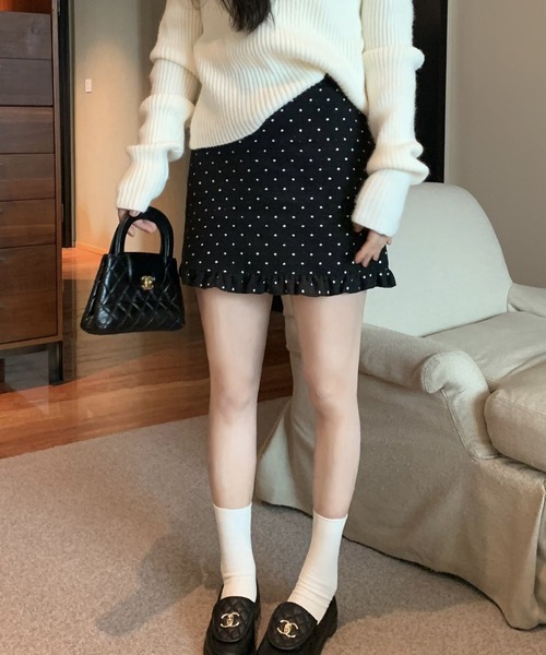 Nia（ニア）の「Nia(ニア)/ドット柄　裾フリルミニスカート（スカート・レディース・グレー/ブラック・MEDIUM/SMALL）」の6枚目の写真