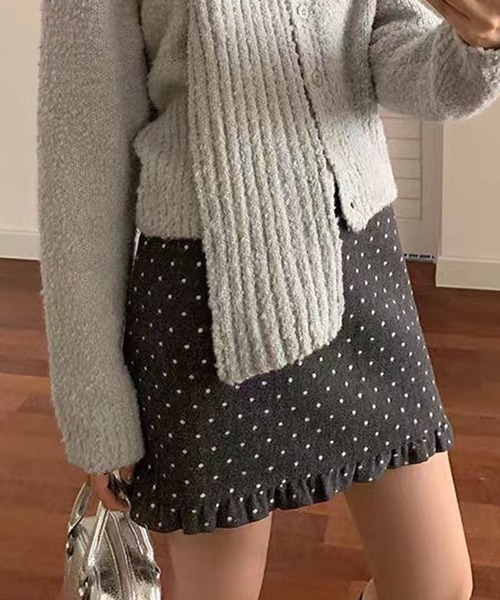 Nia（ニア）の「Nia(ニア)/ドット柄　裾フリルミニスカート（スカート・レディース・グレー/ブラック・MEDIUM/SMALL）」の18枚目の写真