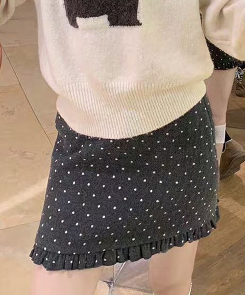 Nia（ニア）の「Nia(ニア)/ドット柄　裾フリルミニスカート（スカート・レディース・グレー/ブラック・MEDIUM/SMALL）」の19枚目の写真