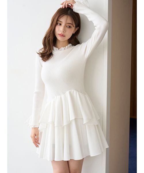 SNIDEL（スナイデル）の「Sustainableドッキングミニニットワンピース（ワンピース・レディース・オフホワイト/ブラック/ストライプ・F）」の7枚目の写真