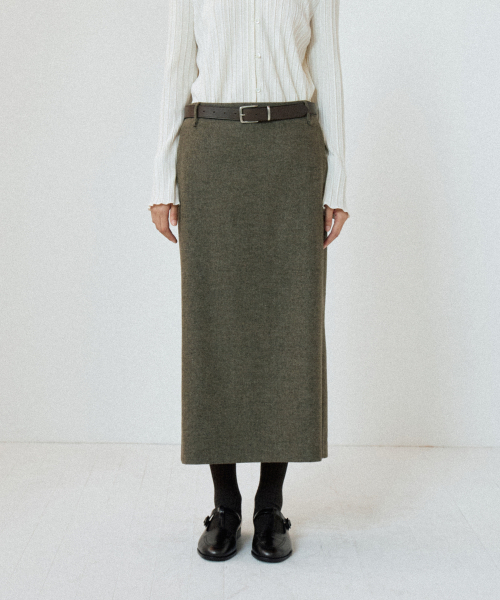 LINE SLIT SKIRT (KHAKI BROWN)