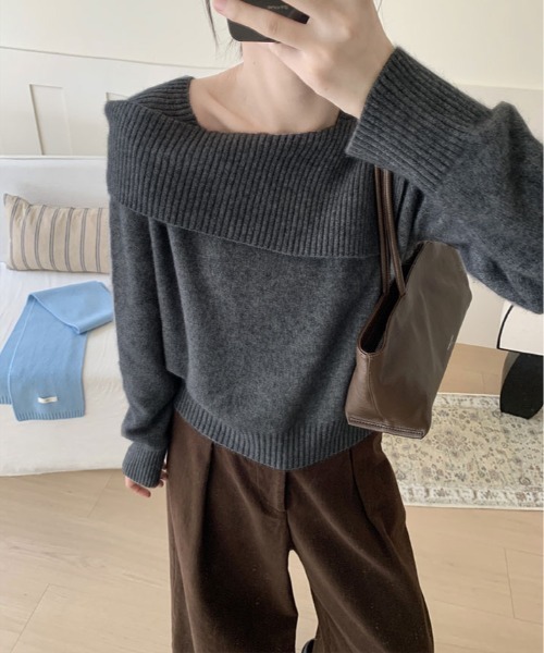kirakiraShop(キラキラショップ)の「アシンメトリー ネック デザイン ニット プルオーバー(ニット/セーター・レディース・チャコール/ブラウン/ブラック/アイボリー・FREE)」の7枚目の写真