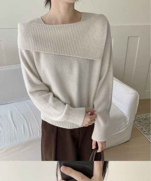 kirakiraShop(キラキラショップ)の「アシンメトリー ネック デザイン ニット プルオーバー(ニット/セーター・レディース・チャコール/ブラウン/ブラック/アイボリー・FREE)」の15枚目の写真