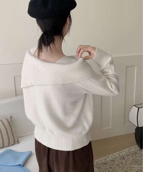 kirakiraShop(キラキラショップ)の「アシンメトリー ネック デザイン ニット プルオーバー(ニット/セーター・レディース・チャコール/ブラウン/ブラック/アイボリー・FREE)」の16枚目の写真