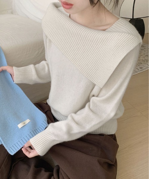 kirakiraShop(キラキラショップ)の「アシンメトリー ネック デザイン ニット プルオーバー(ニット/セーター・レディース・チャコール/ブラウン/ブラック/アイボリー・FREE)」の17枚目の写真