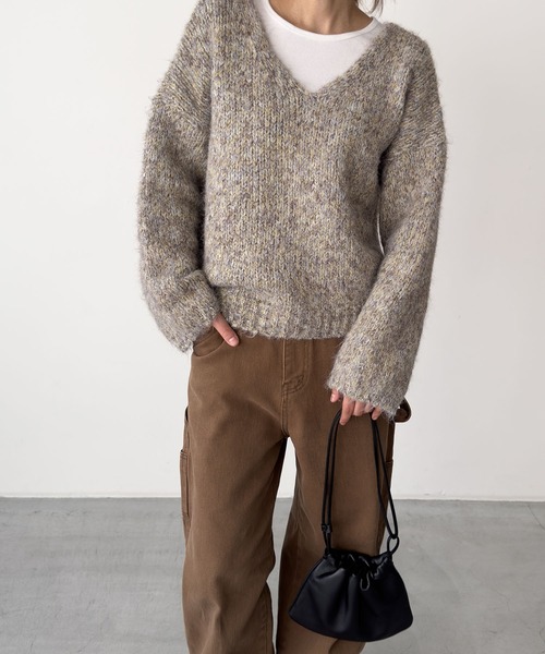 CANAL JEAN（キャナルジーン）の「El mar　ミックスVニット（ニット/セーター・レディース・ブラウン/ベージュ・ONE SIZE）」の2枚目の写真