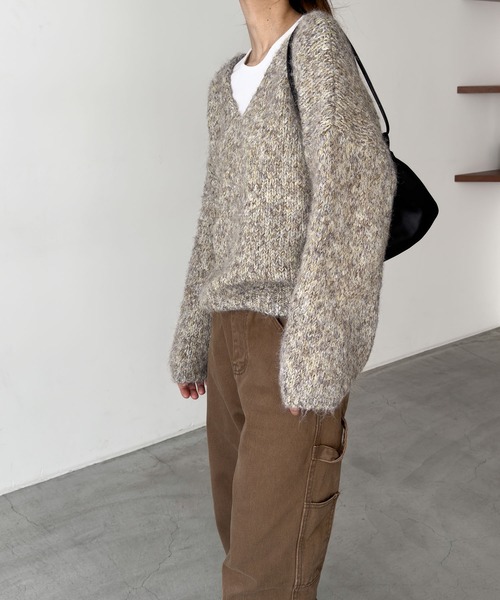 CANAL JEAN（キャナルジーン）の「El mar　ミックスVニット（ニット/セーター・レディース・ブラウン/ベージュ・ONE SIZE）」の3枚目の写真