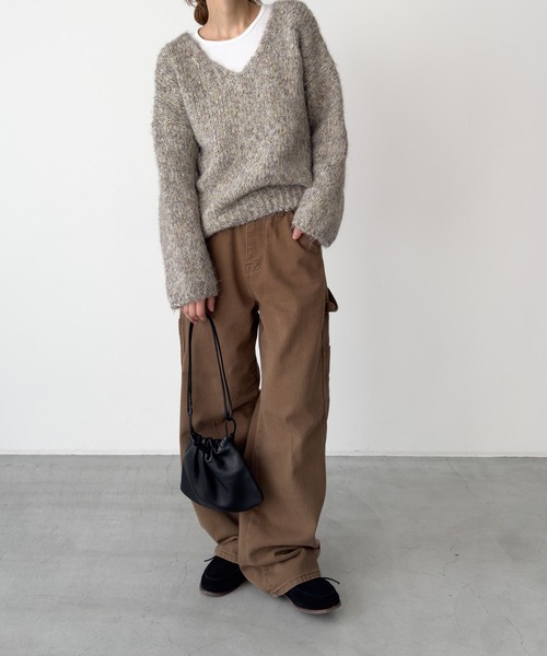 CANAL JEAN（キャナルジーン）の「El mar　ミックスVニット（ニット/セーター・レディース・ブラウン/ベージュ・ONE SIZE）」の5枚目の写真