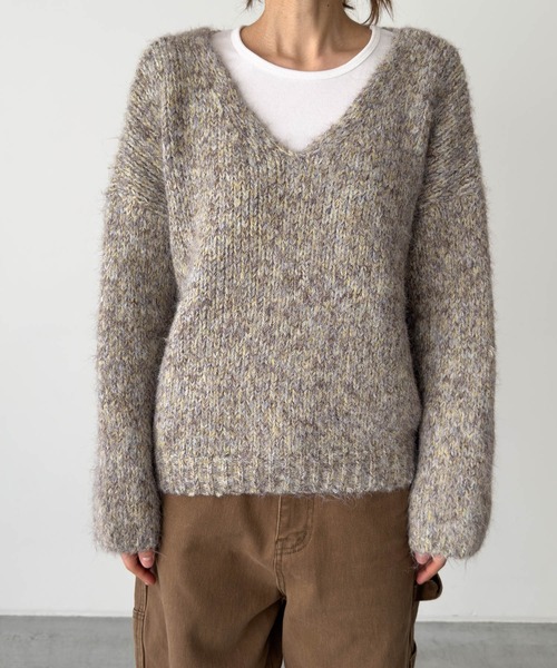 CANAL JEAN（キャナルジーン）の「El mar　ミックスVニット（ニット/セーター・レディース・ブラウン/ベージュ・ONE SIZE）」の9枚目の写真