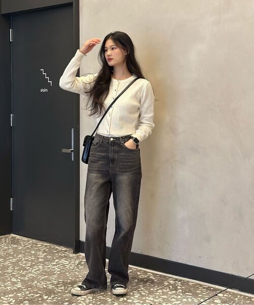 JINMANIA（ジンマニア）の「レディース ウォッシング ロング ワイド デニムパンツ (黒青)（デニムパンツ・レディース・その他・SMALL/MEDIUM/LARGE/X-LARGE/X-SMALL）」の17枚目の写真