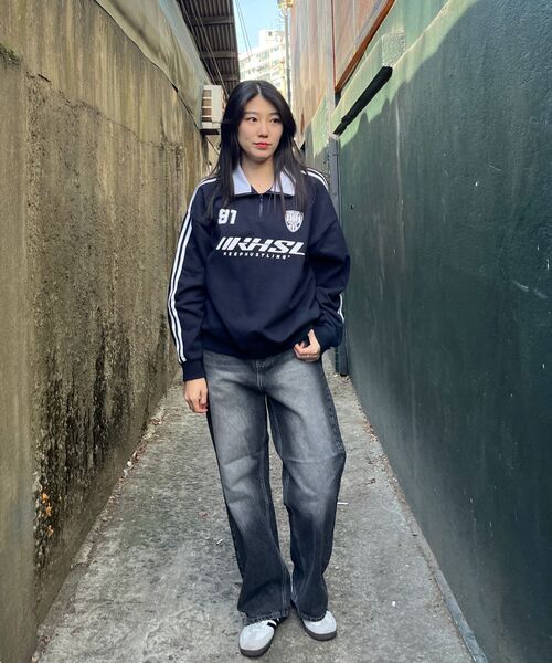 JINMANIA（ジンマニア）の「レディース ウォッシング ロング ワイド デニムパンツ (黒青)（デニムパンツ・レディース・その他・SMALL/MEDIUM/LARGE/X-LARGE/X-SMALL）」の9枚目の写真