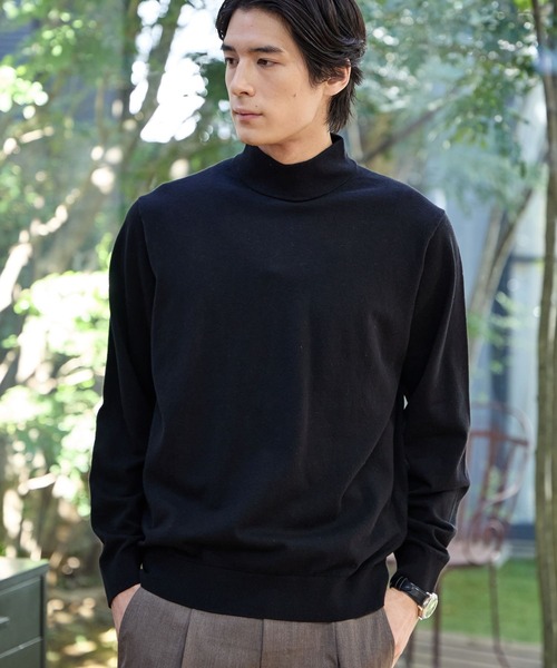 GLOBAL WORK（グローバルワーク）の「シルクブレンドニット/モックネックプルオーバー/Salon de GW/638790（ニット/セーター・メンズ・モカ/グレー/ブラック/ライトグリーン・SMALL/X-LARGE/LARGE/MEDIUM）」の2枚目の写真