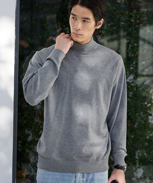GLOBAL WORK（グローバルワーク）の「シルクブレンドニット/モックネックプルオーバー/Salon de GW/638790（ニット/セーター・メンズ・モカ/グレー/ブラック/ライトグリーン・SMALL/X-LARGE/LARGE/MEDIUM）」の19枚目の写真