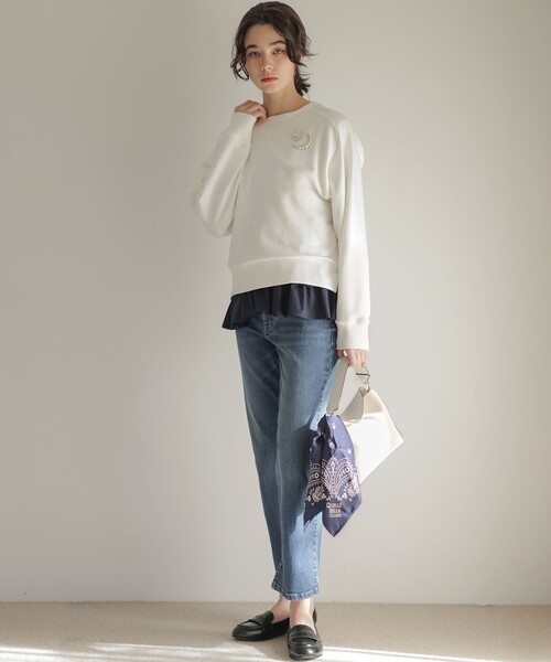 組曲 S(クミキョク チイサイサイズ)の「フリルシャツコンビ ロングTシャツ(Tシャツ/カットソー・レディース・ネイビー系/ホワイト系・S2)」の20枚目の写真