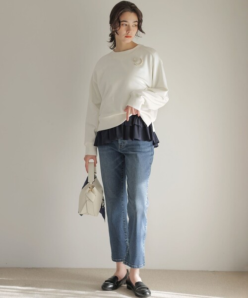 組曲 S(クミキョク チイサイサイズ)の「フリルシャツコンビ ロングTシャツ(Tシャツ/カットソー・レディース・ネイビー系/ホワイト系・S2)」の21枚目の写真
