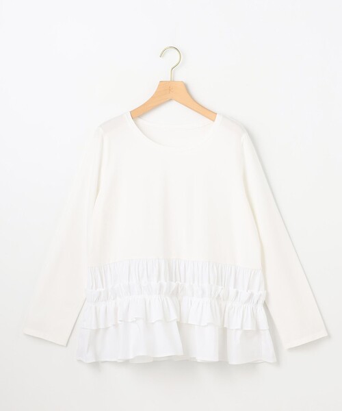 組曲 S(クミキョク チイサイサイズ)の「フリルシャツコンビ ロングTシャツ(Tシャツ/カットソー・レディース・ネイビー系/ホワイト系・S2)」の22枚目の写真