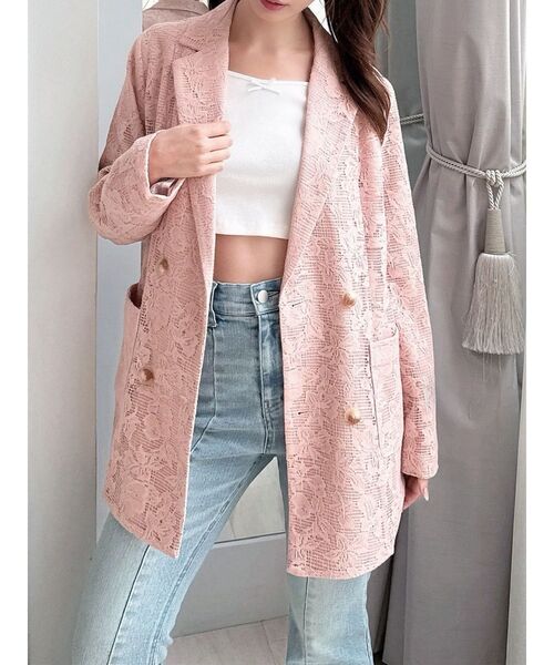 RESEXXY(リゼクシー)の「レースミディジャケット(テーラードジャケット・レディース・ブラック/ホワイト/ピンク・FREE)」の1枚目の写真