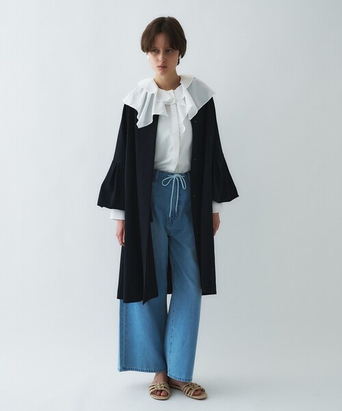 cloenc(クロエンス)の「【セットアップ/オケージョン/手洗い可】フレアスリーブミドルコート(ノーカラーコート・レディース・ネイビー/オフホワイト/ブラック・01/02/03)」の22枚目の写真