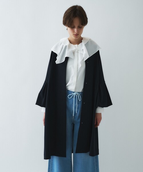 cloenc(クロエンス)の「【セットアップ/オケージョン/手洗い可】フレアスリーブミドルコート(ノーカラーコート・レディース・ネイビー/オフホワイト/ブラック・01/02/03)」の19枚目の写真