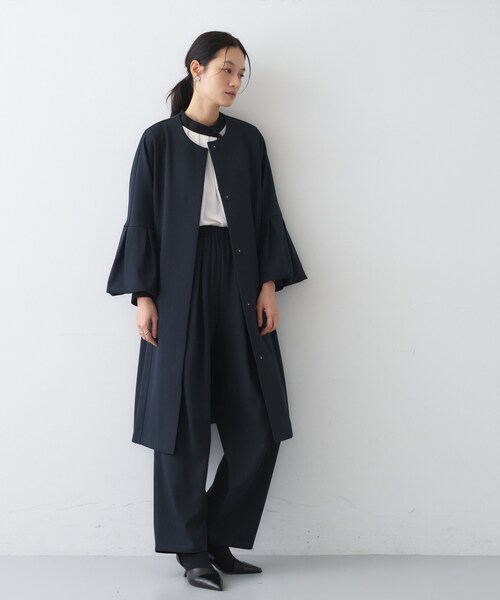 cloenc(クロエンス)の「【セットアップ/オケージョン/手洗い可】フレアスリーブミドルコート(ノーカラーコート・レディース・ネイビー/オフホワイト/ブラック・01/02/03)」の15枚目の写真