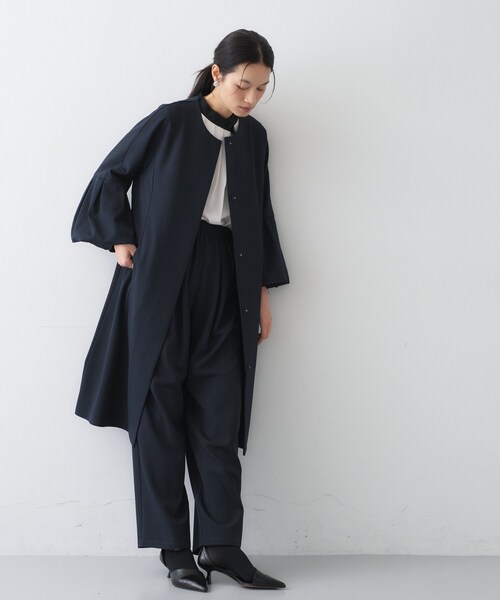 cloenc(クロエンス)の「【セットアップ/オケージョン/手洗い可】フレアスリーブミドルコート(ノーカラーコート・レディース・ネイビー/オフホワイト/ブラック・01/02/03)」の14枚目の写真