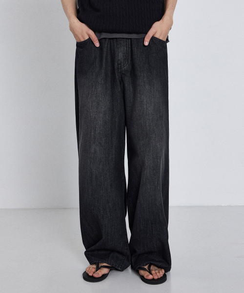 KIIMUIR(キミュア)の「サマー ワイド デニムパンツ_ブラック(デニムパンツ・メンズ・ブラック・MEDIUM/LARGE/X-LARGE)」の1枚目の写真