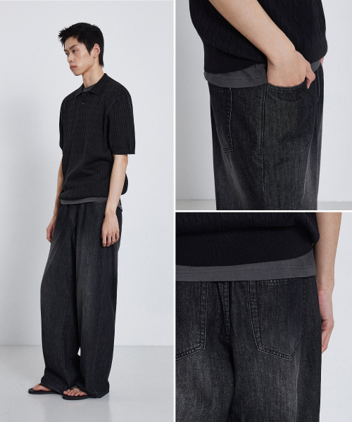 KIIMUIR(キミュア)の「サマー ワイド デニムパンツ_ブラック(デニムパンツ・メンズ・ブラック・MEDIUM/LARGE/X-LARGE)」の4枚目の写真