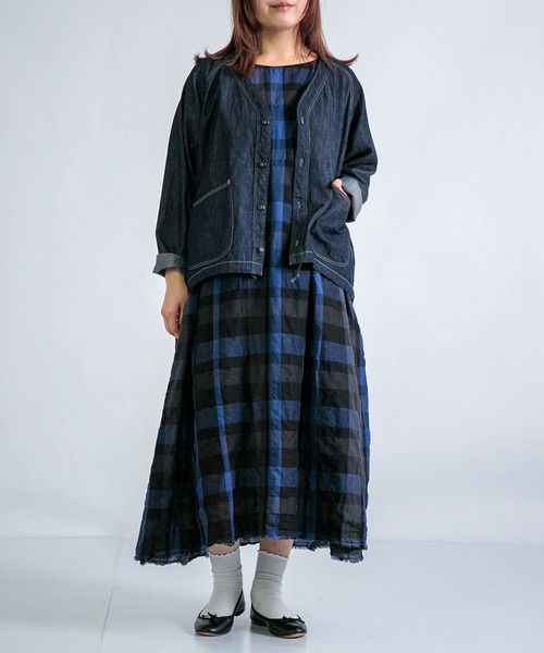 Honnete（オネット）の「[Honnete] S/SLV Side Gathered Dress（ワンピース・レディース・ブラック×ブルー・FREE）」の5枚目の写真