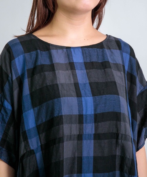Honnete（オネット）の「[Honnete] S/SLV Side Gathered Dress（ワンピース・レディース・ブラック×ブルー・FREE）」の9枚目の写真