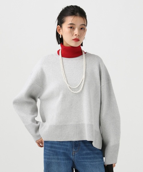 BAYFLOW（ベイフロー）の「[春まで着られる]スウェットライクショートニット（ニット/セーター・レディース・コーラルピンク/ライトグレー/ブラウン/ライトイエロー・FREE）」の2枚目の写真