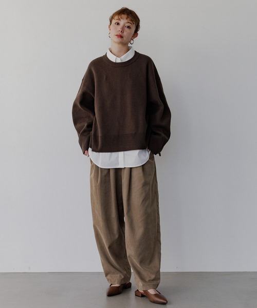 BAYFLOW（ベイフロー）の「[春まで着られる]スウェットライクショートニット（ニット/セーター・レディース・コーラルピンク/ライトグレー/ブラウン/ライトイエロー・FREE）」の5枚目の写真