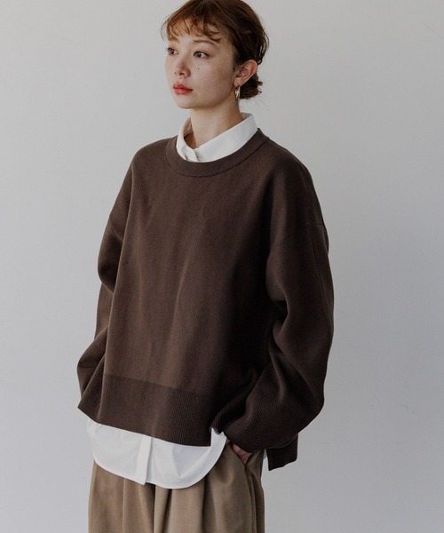 BAYFLOW（ベイフロー）の「[春まで着られる]スウェットライクショートニット（ニット/セーター・レディース・コーラルピンク/ライトグレー/ブラウン/ライトイエロー・FREE）」の8枚目の写真