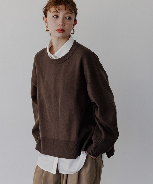 BAYFLOW（ベイフロー）の「[春まで着られる]スウェットライクショートニット（ニット/セーター・レディース・コーラルピンク/ライトグレー/ブラウン/ライトイエロー・FREE）」の9枚目の写真