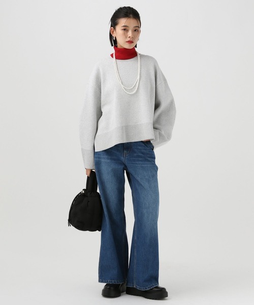 BAYFLOW（ベイフロー）の「[春まで着られる]スウェットライクショートニット（ニット/セーター・レディース・コーラルピンク/ライトグレー/ブラウン/ライトイエロー・FREE）」の12枚目の写真