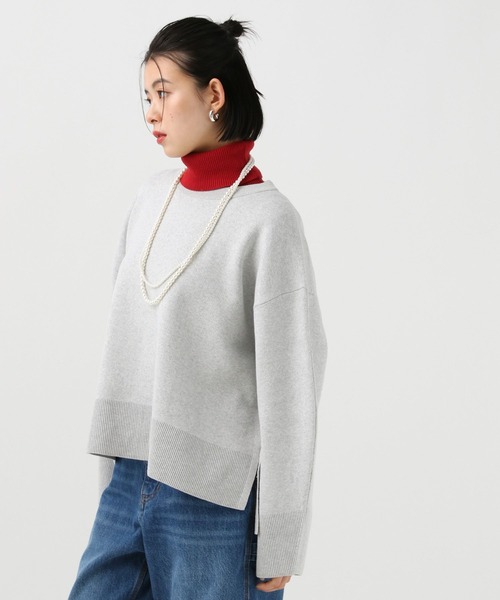 BAYFLOW（ベイフロー）の「[春まで着られる]スウェットライクショートニット（ニット/セーター・レディース・コーラルピンク/ライトグレー/ブラウン/ライトイエロー・FREE）」の14枚目の写真