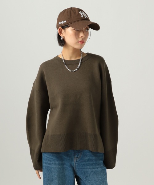 BAYFLOW（ベイフロー）の「[春まで着られる]スウェットライクショートニット（ニット/セーター・レディース・コーラルピンク/ライトグレー/ブラウン/ライトイエロー・FREE）」の21枚目の写真