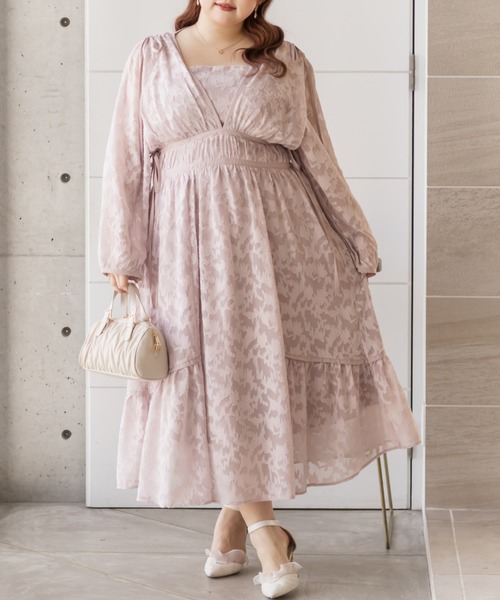 CLETTE(クレット)の「CLETTEオリジナルドロストリボンシアー花柄ワンピース(ワンピース・レディース・ピンク/ネイビー/グレー・4L/3L/LL)」の3枚目の写真