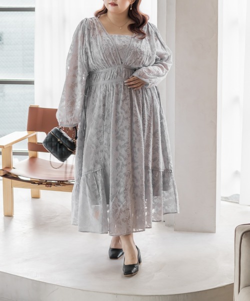 CLETTE(クレット)の「CLETTEオリジナルドロストリボンシアー花柄ワンピース(ワンピース・レディース・ピンク/ネイビー/グレー・4L/3L/LL)」の4枚目の写真