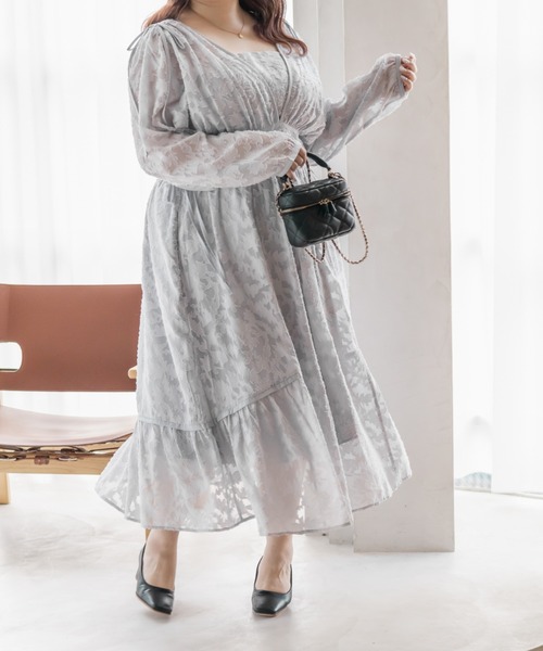 CLETTE(クレット)の「CLETTEオリジナルドロストリボンシアー花柄ワンピース(ワンピース・レディース・ピンク/ネイビー/グレー・4L/3L/LL)」の5枚目の写真
