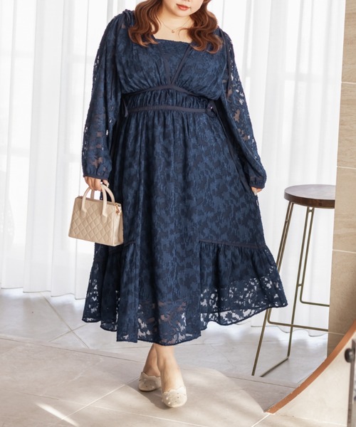 CLETTE(クレット)の「CLETTEオリジナルドロストリボンシアー花柄ワンピース(ワンピース・レディース・ピンク/ネイビー/グレー・4L/3L/LL)」の7枚目の写真