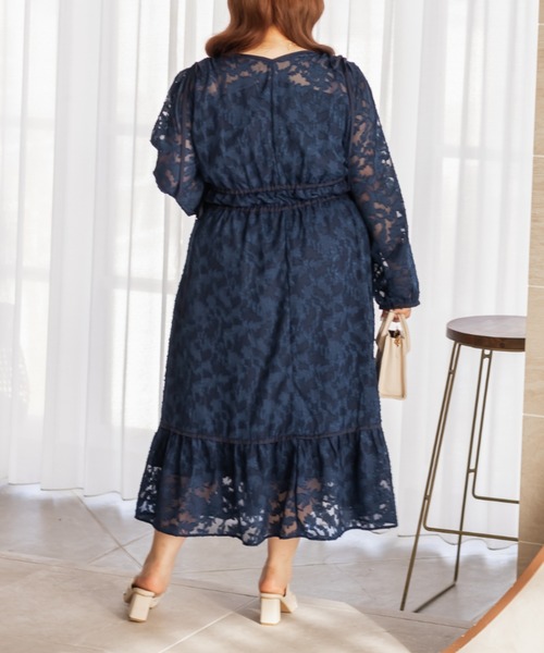 CLETTE(クレット)の「CLETTEオリジナルドロストリボンシアー花柄ワンピース(ワンピース・レディース・ピンク/ネイビー/グレー・4L/3L/LL)」の9枚目の写真