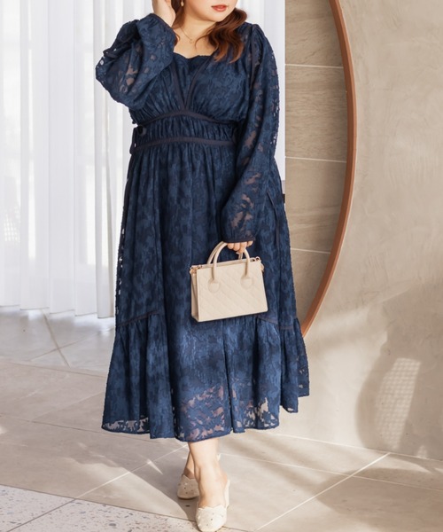 CLETTE(クレット)の「CLETTEオリジナルドロストリボンシアー花柄ワンピース(ワンピース・レディース・ピンク/ネイビー/グレー・4L/3L/LL)」の8枚目の写真