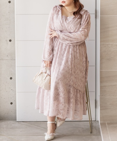 CLETTE(クレット)の「CLETTEオリジナルドロストリボンシアー花柄ワンピース(ワンピース・レディース・ピンク/ネイビー/グレー・4L/3L/LL)」の10枚目の写真