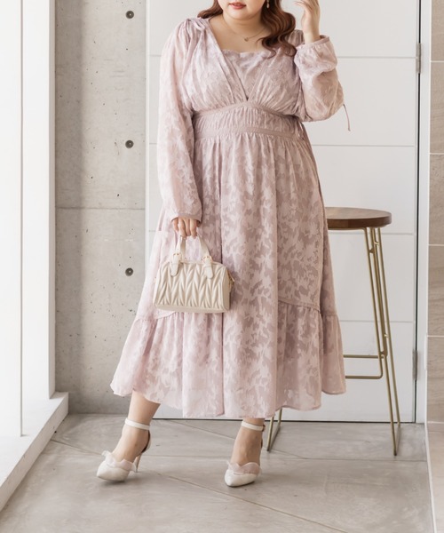 CLETTE(クレット)の「CLETTEオリジナルドロストリボンシアー花柄ワンピース(ワンピース・レディース・ピンク/ネイビー/グレー・4L/3L/LL)」の11枚目の写真