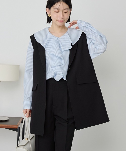 AMERICAN HOLIC(アメリカンホリック)の「【イージーケア】ラッフルブラウス(シャツ/ブラウス・レディース・ストライプ/アイボリー・L/M)」の3枚目の写真