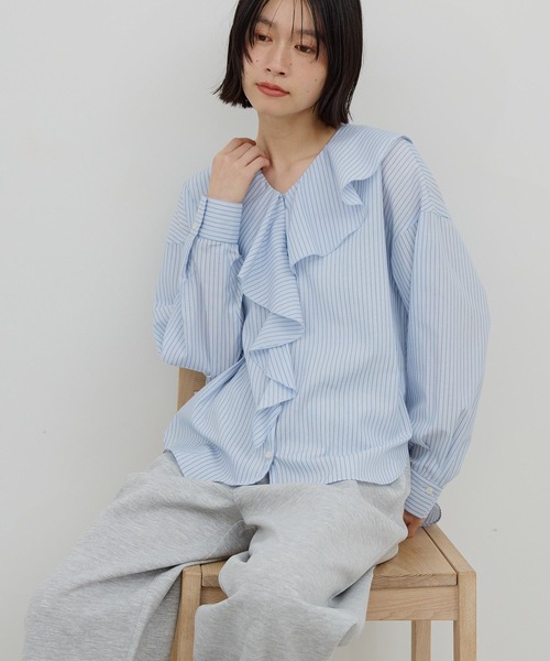 AMERICAN HOLIC(アメリカンホリック)の「【イージーケア】ラッフルブラウス(シャツ/ブラウス・レディース・ストライプ/アイボリー・L/M)」の9枚目の写真