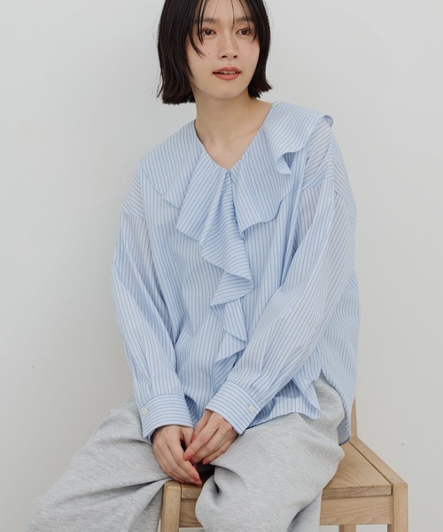 AMERICAN HOLIC(アメリカンホリック)の「【イージーケア】ラッフルブラウス(シャツ/ブラウス・レディース・ストライプ/アイボリー・L/M)」の10枚目の写真